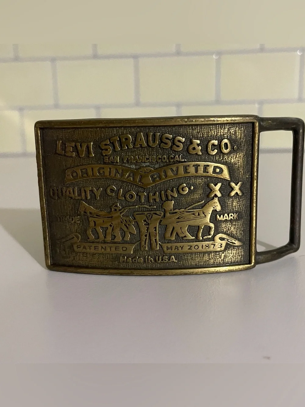 Levi's Brass Embossed Two-Horse Belt Buckle